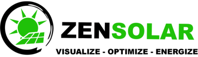 "ZenSolar logo in black and green text, with the tagline Visualize - Optimize."