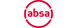 Absa logo with the word 'absa' in lowercase red text enclosed within a red dashed oval.