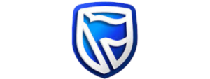 Standard Bank logo, a blue and silver shield with a stylized flag or 'S' inside.