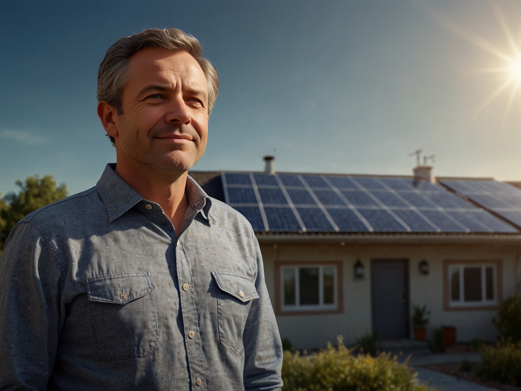 "Close-up view of dark solar panels installed on a residential tiled roof under a clear blue sky."