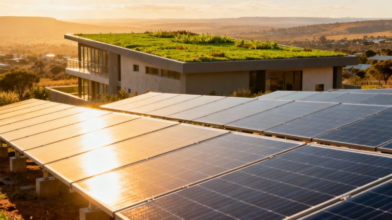 Solar panels on a building in South Africa.