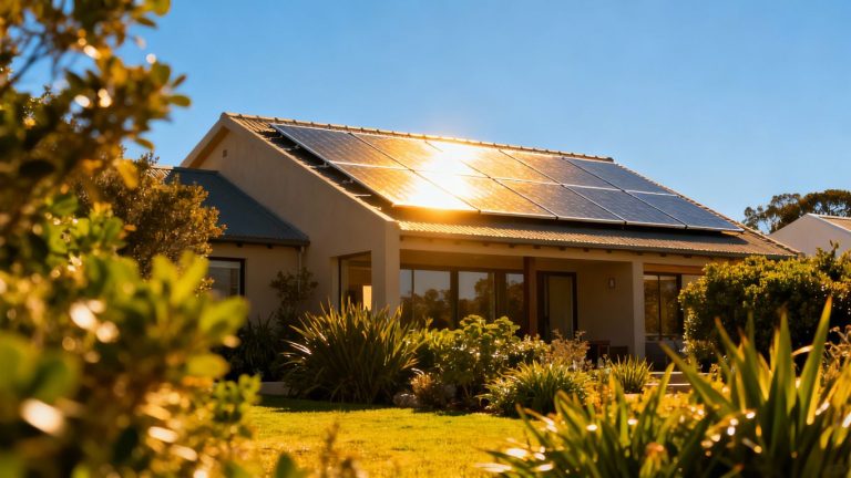 South African home with solar panels on roof.
