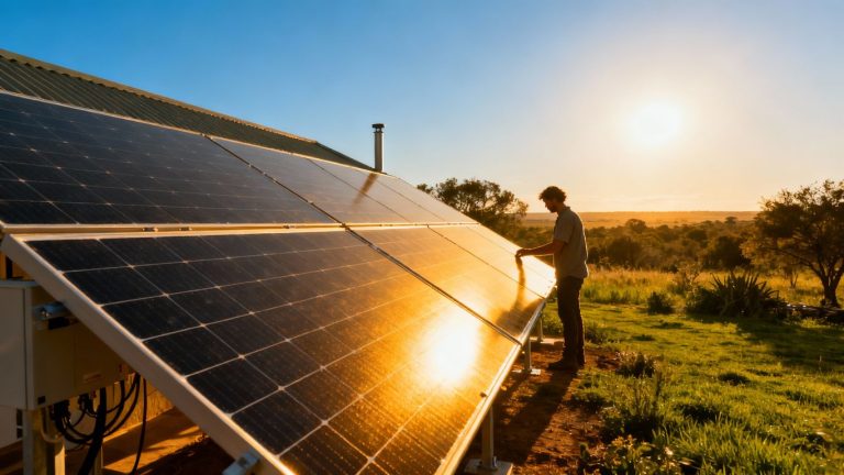 Off-grid solar panels on a South African home.