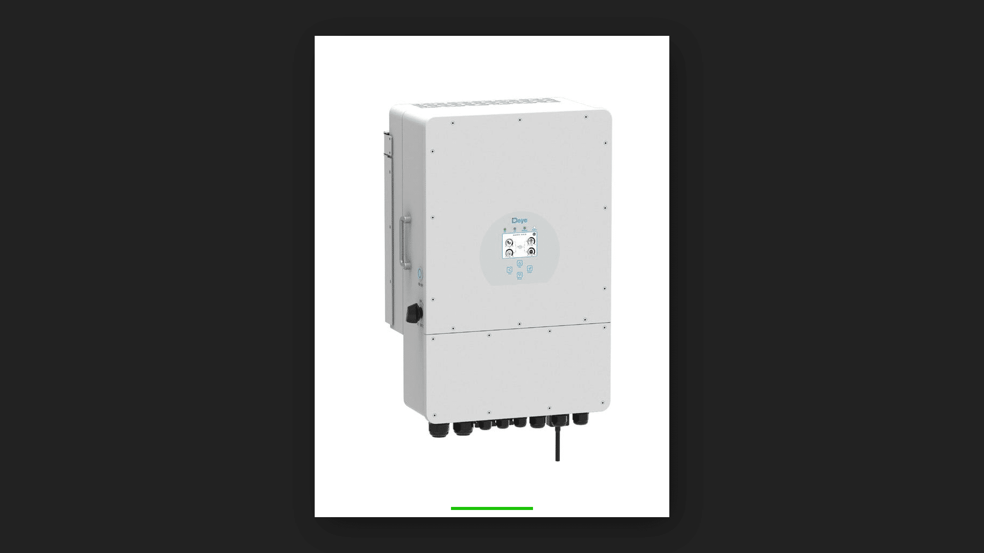 Deye hybrid inverter, real product photo on ZenSolar dark background
